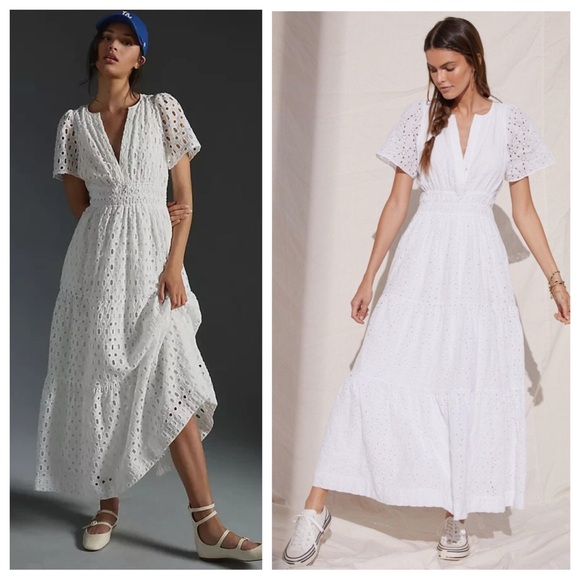 Anthropologie Dresses & Skirts - Anthropologie Somerset tiered maxi dress in white eyelet cottage core sz Large